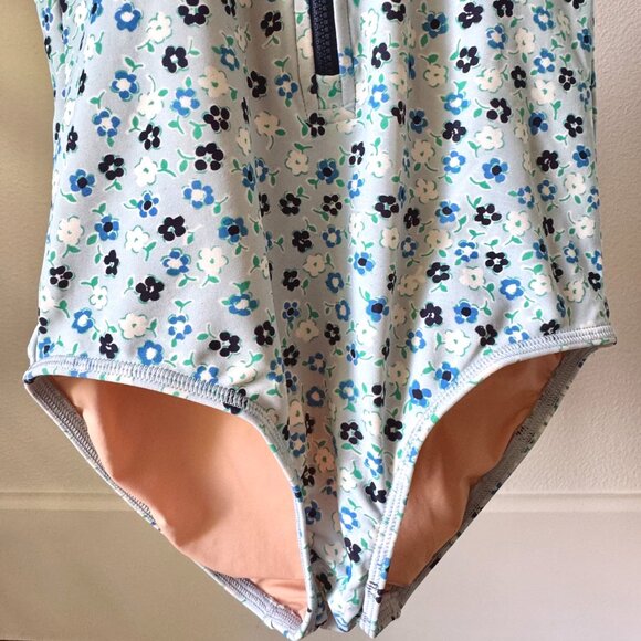 JCREW CREW CUTS SIZE 10 LONG SLEEVE RASH GAURD ONE PIECE SWIMSUIT BLUE FLORAL - Picture 12 of 12